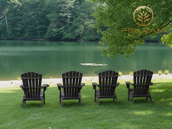 Psilvam Adirondack Chair, Oversized Poly Lumber Fire Pit Chair with Cup Holder, 350Lbs Support Patio Chairs for Garden, Weather Resistant Outdoors Seating, Relaxing Gift for Father & Mother (4, Black)