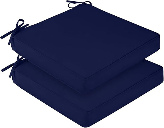 downluxe Waterproof Outdoor Chair Cushions Set of 2, 19" x 19" x 3" Patio Chair Cushion with Non-Slip Ties & Handle, Square Outdoor Cushion for Patio Furniture with Removable Cover, Navy