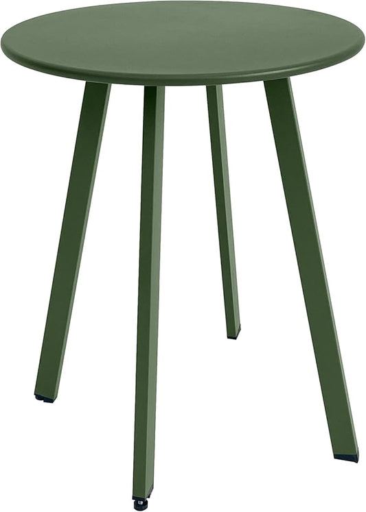 Outdoor Table, Weather Resistant Patio Round Metal Steel Small Table, Waterproof End Table for Garden Balcony Yard, Dark Green