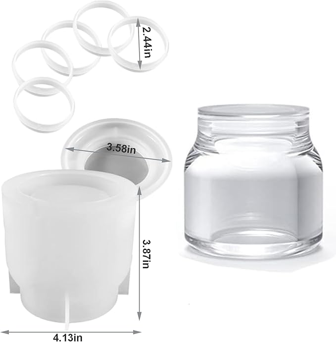 Storage Box With Lids, Silicone Candle Jar Molds Set, Creative Vessels Pot Molds, Concrete Round Stripe With Cover Bottle Making Moulds for Holder (F)
