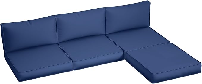 Amopatio Outdoor Sofa Replacement Cushion Set, Waterproof Seat and Back Cushions for Patio Furniture, UV-Resistant and Extra-Thick Cushions, Machine-Washable Covers (Navy)