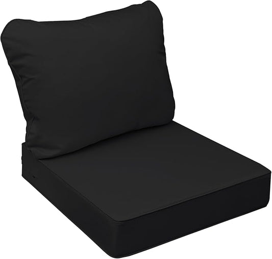AAAAAcessories Outdoor Seat Cushions for Chairs, Fade-Resistant, Waterproof Patio Furniture Replacement Cushions, 19" x 19" x 3" + 19" x 17", Charcoal Black