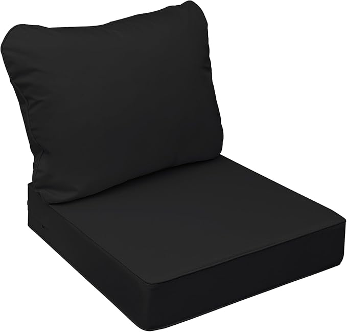 AAAAAcessories Outdoor Seat Cushions for Chairs, Fade-Resistant, Waterproof Patio Furniture Replacement Cushions, 21" x 21" x 3" + 21" x 17", Charcoal Black