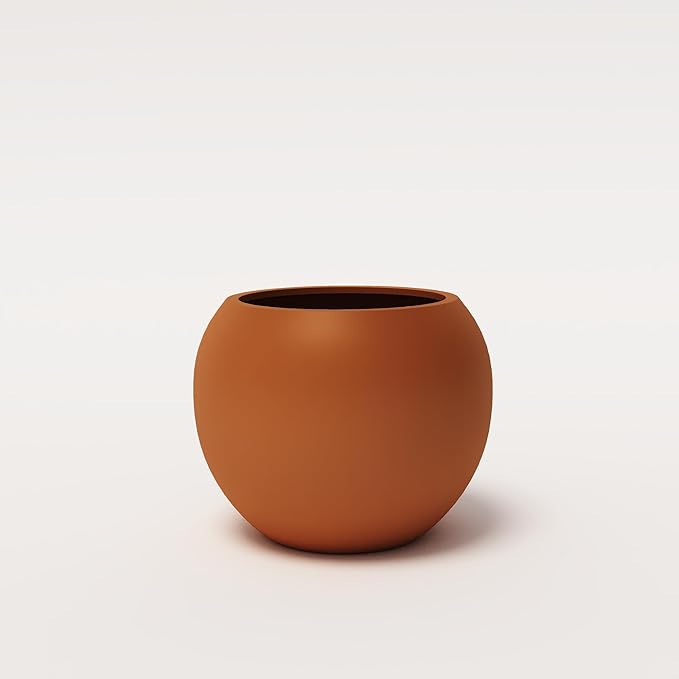 DTY Mount Sherman 12.6" D x 10'' H (Pot Opening 8.5") Fiberstone Round Planter with Drainage Hole, Smooth Finishes, Weather Resistant for Indoor and Outdoor, 2 Extra Coco Mats - Terracotta, Small