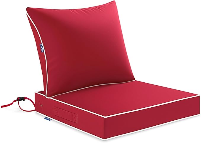 MIULEE Red Outdoor Seat Cushion 22x22 Inch Waterproof & 3 Year Fade Resistant Deep Seat and Back Cushion for Patio Furniture Chair Sofa Couch with Handle and Adjustable Straps