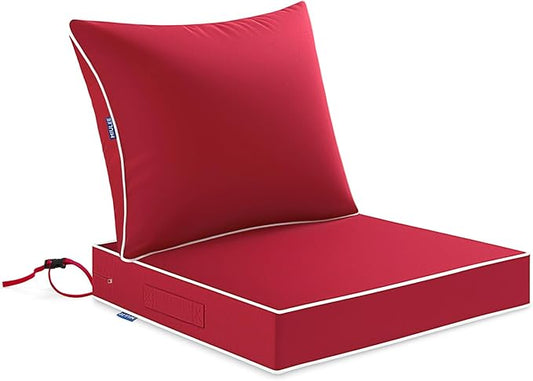 MIULEE Red Outdoor Seat Cushion 24x24 Inch Waterproof & 3 Year Fade Resistant Deep Seat and Back Cushion for Patio Furniture Chair Sofa Couch with Handle and Adjustable Straps