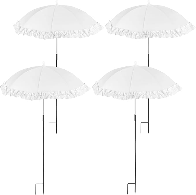 4 PCS Plant Shade Umbrellas, Outdoor Garden Sun Protection Umbrella, Silver-Coated Polyester & Metal Ribs, 2-Leg Ground Spike Umbrella for Potted Plants & Flower Beds