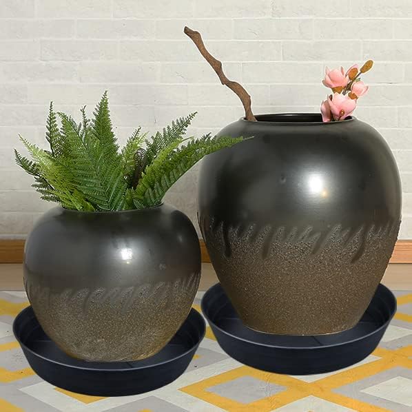 16 Inch Large Plant Saucers, Extra-Deep 2.3 in Black Drip Trays for Flower Pot, Heavy Duty Drainage Tray for Indoors No Holes, 4 Pack Plastic Planter Plate Water Catcher for Pots Base 12 13 14 in