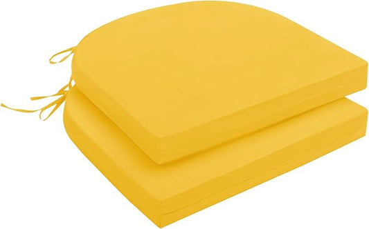 downluxe Outdoor Chair Cushions Set of 2 for Patio Furniture, Water-Resistant Patio Chair Cushions with Ties, High Density Foam Outdoor Seat Cushion, 17" X 16" X 2", Yellow