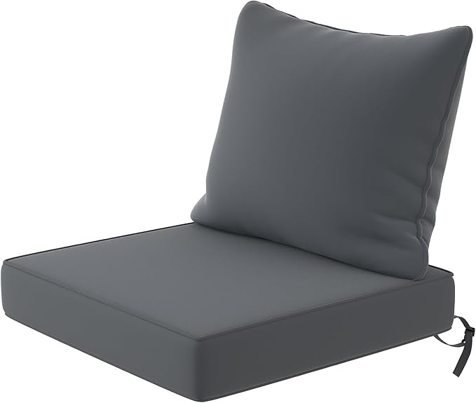 UDPATIO Outdoor Cushions for Patio Furniture, 24 x 24 Outdoor Deep Seat Cushions with Waterproof Fade Resistant, Adjustable Snaps, Removable Cover and Handle, Grey