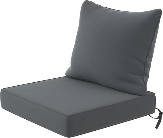 UDPATIO Outdoor Cushions for Patio Furniture, 24 x 24 Outdoor Deep Seat Cushions with Waterproof Fade Resistant, Adjustable Snaps, Removable Cover and Handle, Grey