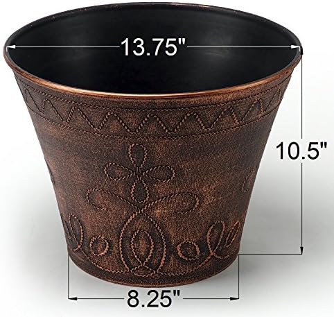 Large Fancy Decorative Planter (2 Pack) Rustic French Country Look Flowerpot Nursery Pot for Indoor, Outdoor, Garden, Patio, Office, Home Decor Use. Long Lasting, Reusable Light Weight (Copper-L)