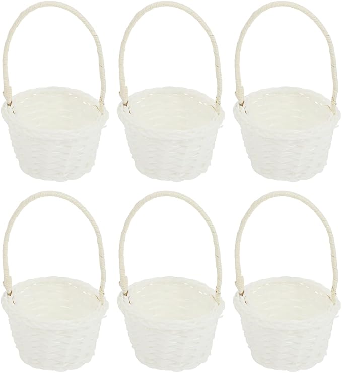 DOITOOL Rattan Vegetable Basket Small Woven Storage Basket with Handle 3.54X3.54X5.31 Inch Natural Rattan Bread for Kitchen Picnic Garden Planting