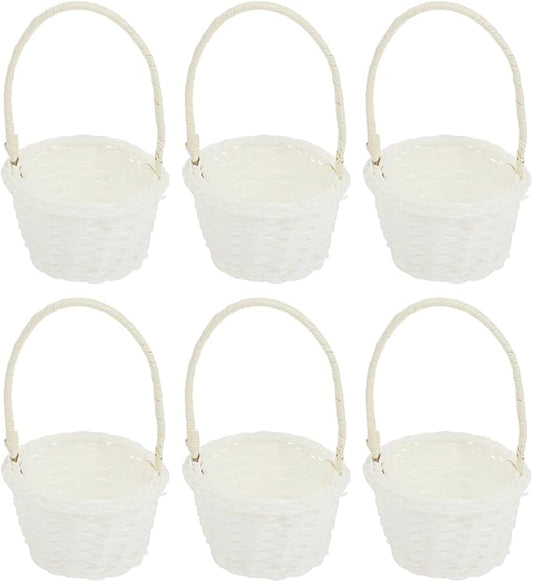 DOITOOL Rattan Vegetable Basket Small Woven Storage Basket with Handle 3.54X3.54X5.31 Inch Natural Rattan Bread for Kitchen Picnic Garden Planting