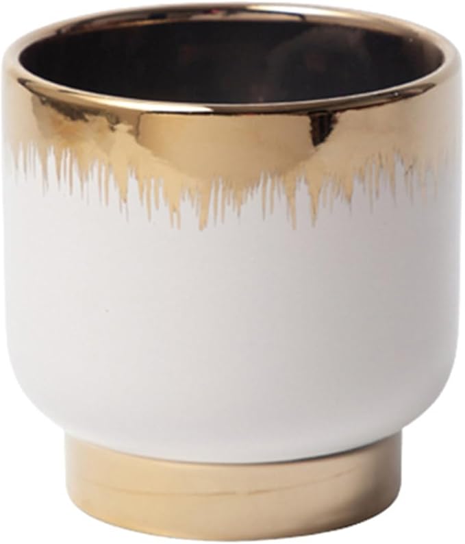 White Ceramic Planters, Gold Flower Pots for Indoor Plants with Drainage Holes, Modern Round Planter with Drainage Holes - Plant Not Included 4.33 X4.33 Inch