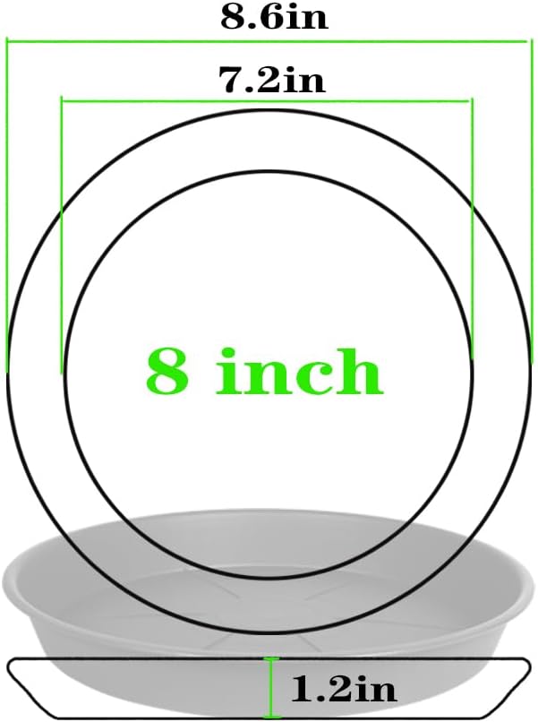 6 Pack of Plant Saucer Tray 7 8 inch, Heavy Duty Plastic Pot Plant Drip Trays Saucers for Indoors Outdoor, Plant Water Tray for Planters 7-9" (8", Black)