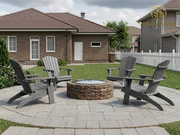 Psilvam Oversized Adirondack Chair, Fade-Resistant & Odor-Free Poly Lumber Fire Pit Chairs with Cup Holder, Weatherproof Outdoor Chair, Easy 15 Min Install Patio Chair, 350 Lbs Support (2, Gray)