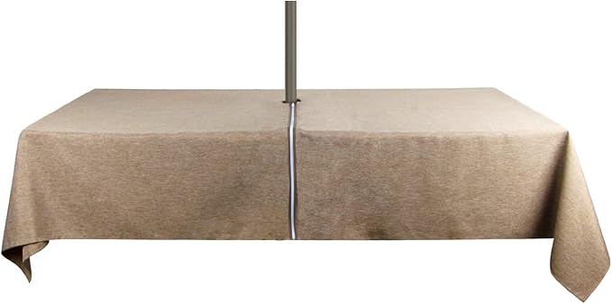 Outdoor Tablecloth Wrinkle-Free Stain Resistant Waterproof Polyester Fabric Table Cover with Zipper Umbrella Hole for Picnic/Party/Dinner/Patio Garden(60×84inch,Zippered,Flax)