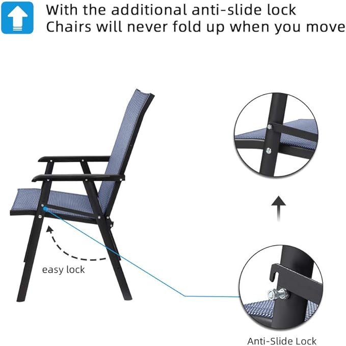 VINGLI Upgraded Version Set of 2 Folding Chairs with Arms, Portable Patio Chairs for Outdoor & Indoor, Sling Back Chairs for Lawn, Pool, Courtyard, Balcony & Garden (Blue)