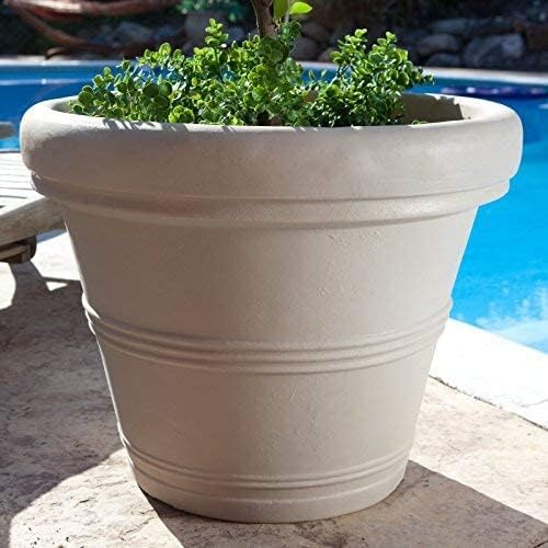 Crescent Garden Brunello Classic Gray Rolled Rim Planter Pot, Lightweight Indoor/Outdoor Weather-Safe Round Plant Pot, 27''W (Weathered Concrete)