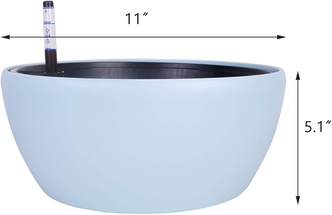 Vencer 11 Inch Plastic Round Self Watering Planter,Water Indicator,Modern Decorative Planter Pot for All House Plants Flowers, Herbs, Vegetables, Tropical,Ice Blue,VF-048B