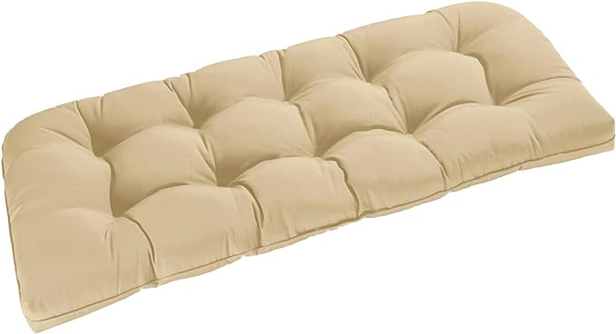 downluxe Outdoor Bench Cushion for Patio Furniture, Waterproof Tufted Overstuffed Porch Swing Cushions, Thick Outdoor Loveseat Cushions, 44" X 19" X 5", Khaki, Set of 1
