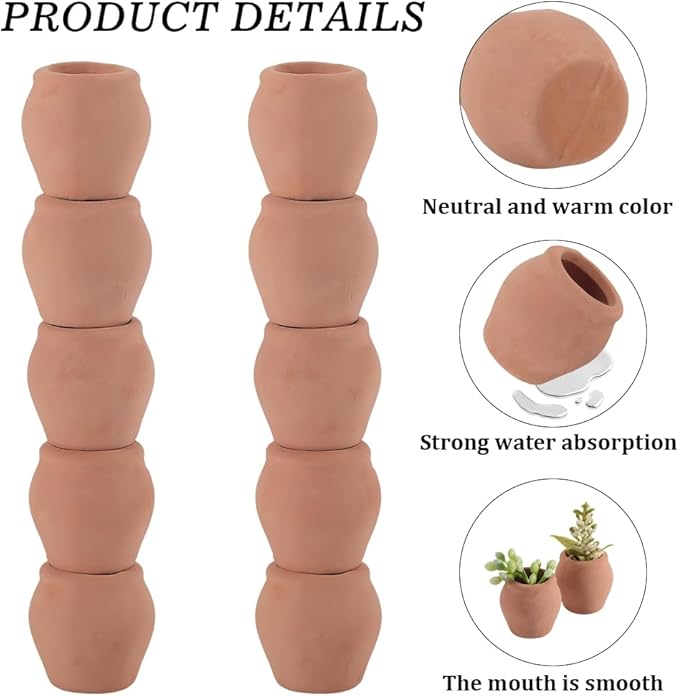 GORGECRAFT 10Pcs 0.9 Inch Mini Clay Pots Small Terracotta Porcelain Pots Pottery Planter Garden Flower Flower Terra Cotta Succulent Nursery Cactus Decoration Jars for Indoor Outdoor Home Windowsill