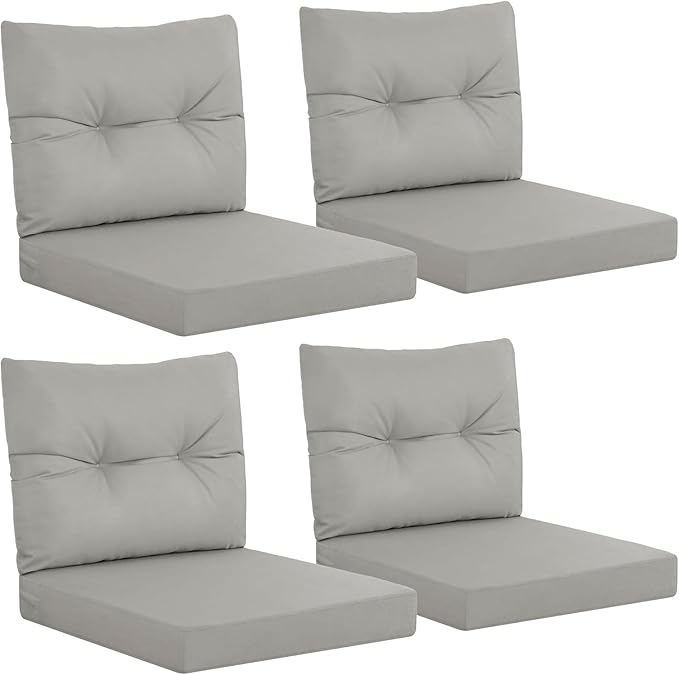YEFU Outdoor Cushions for Patio Furniture: Waterproof Fade-Resistant Outdoor Chair Cushions Set of 4 - Deep Seat Patio Cushions Replacement with Ties for Chair Sofa Couch - 24 x 24 Inch(Light Gray)