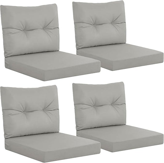 YEFU Outdoor Cushions for Patio Furniture: Waterproof Fade-Resistant Outdoor Chair Cushions Set of 4 - Deep Seat Patio Cushions Replacement with Ties for Chair Sofa Couch - 24 x 24 Inch(Light Gray)
