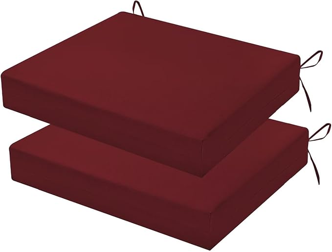 Outdoor Chair Cushions Set of 2, 18.5 x 16 Inch Patio Chair Cushions, Water Resistant, Non-Slip Ties (Dark Red)
