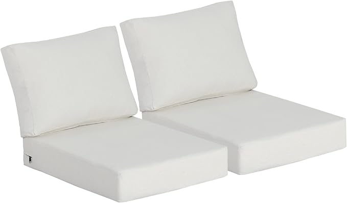 21.5x25.5 Inch Outdoor Deep Seat Cushions Set of 2,Thick High-Density Foam, Water-Resistant, Piped Edges & YKK Hidden Zipper for Patio Furniture,Almond