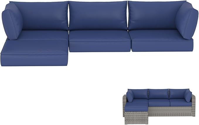 HOMREST Outdoor Replacement Cushions for Patio Furniture,Water-Repellent Sofa Cushion for 4-Seat Rattan Wicker Sectional Patio Conversation Sets,9-Piece Cushions Set for Outdoor Couch,Navy Blue