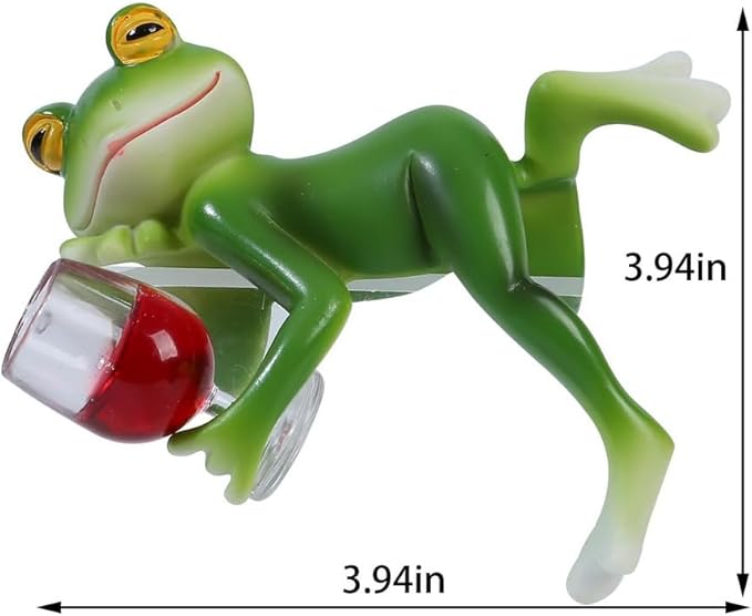 Tipsy Frog Pot Hugger with a Wine Glass, Frogs Decorations for Home, Frog Gifts for Women, Miniature Frogs Figurines Planter Hugger for Flower, Yard, Lawn,Outside（3.94"x2.12"x3.94"）