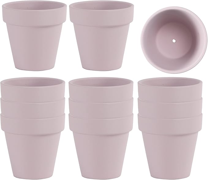 12 PCS Small Mini Pink Clay Pots with Drainage Holes, 2.5inch Terra Cotta Pot Clay Ceramic Pottery Planter, Succulent Nursery Pot/Cactus Plant Pot, for Indoor/Outdoor Plants, Crafts, Wedding Favor