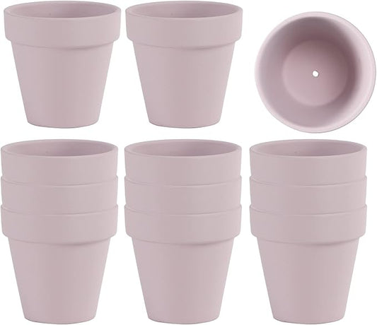 12 PCS Small Mini Pink Clay Pots with Drainage Holes, 2.5inch Terra Cotta Pot Clay Ceramic Pottery Planter, Succulent Nursery Pot/Cactus Plant Pot, for Indoor/Outdoor Plants, Crafts, Wedding Favor
