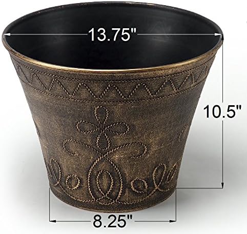 Large Fancy Decorative Planter (2 Pack) Rustic French Country Look Flowerpot Nursery Pot for Indoor, Outdoor, Garden, Patio, Office, Home Decor Use. Long Lasting, Reusable Light Weight (Gold-L)