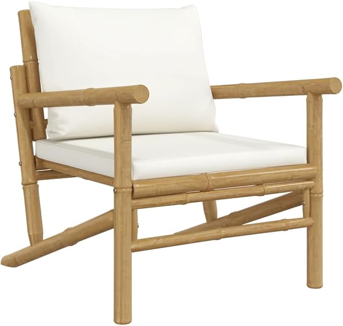 Garden Lounge Set Bamboo with Cream White Cushions Garden Furniture Set for Deck Outdoor