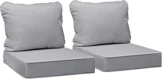 AAAAAcessories Outdoor Deep Seat Cushions, Waterproof, Fade-Resistant Patio Furniture Replacement Cushions, 23.5" x 25.5" x 5" + 23.5" x 19", Set of 2, Gray
