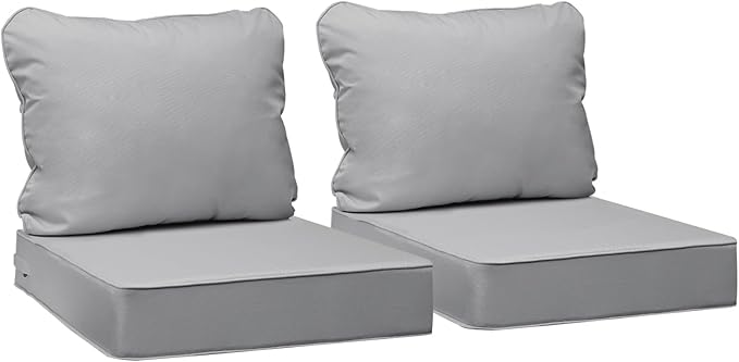 AAAAAcessories Outdoor Seat Cushions for Chairs, Fade-Resistant, Waterproof Patio Furniture Replacement Cushions, 19" x 19" x 3" + 19" x 17", Set of 2, Gray