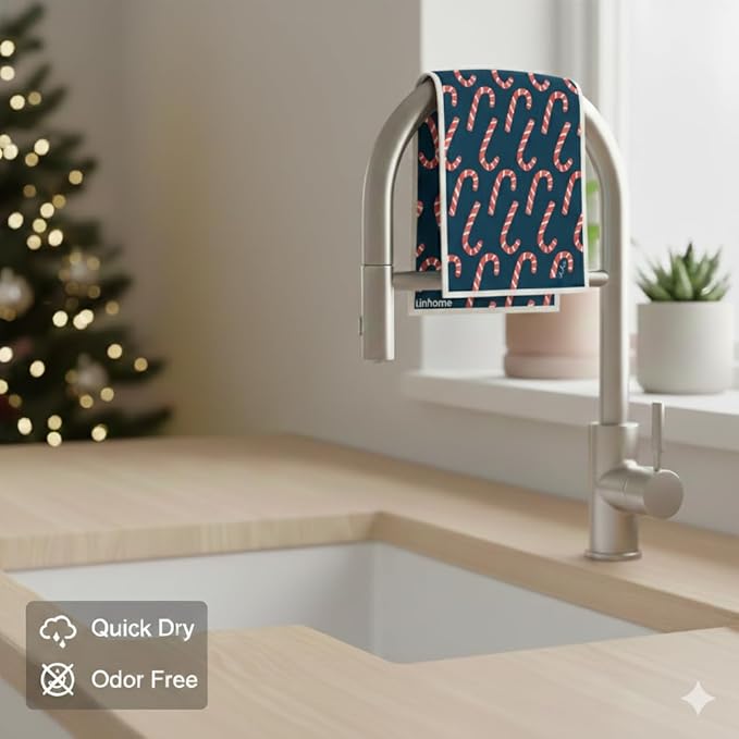 Christmas Holiday Swedish Dishcloth, Reusable Paper Towel, Super Absorbent Cellulose Sponge, Washable Kitchen Cleaning Cloth (Holiday Candy Cane - 1 Pack)