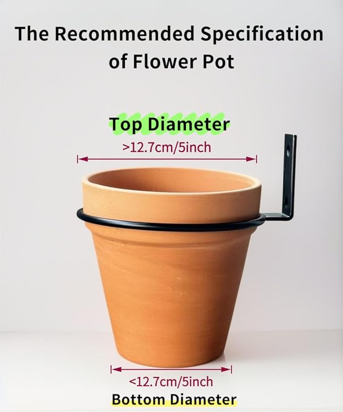 8 Pack 5 Inch Wall Mounted Plant Holder, Heavy Duty Flower Pot Holder Ring, Rust Resistant Wall Plant Holder for Indoor and Outdoor Flower Pots, Garden, Fence Balcony, Home (Black)