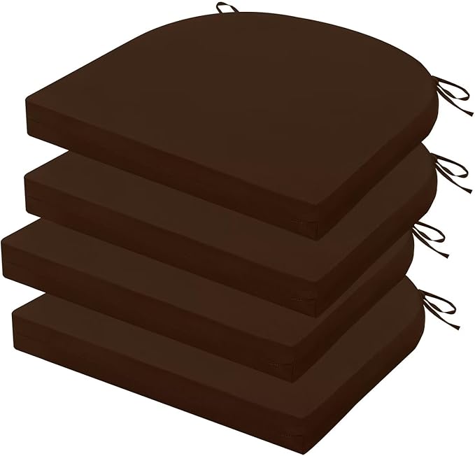 Outdoor Chair Cushions Set of 4, 17 x 16 Inch Patio Chair Cushions for Outdoor Furniture, Water Resistant, Non-Slip Ties(Dark Brown)