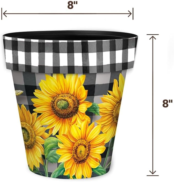 Briarwood Lane Fall Planter 8.5" x 8.5" x 8.5" Checkered Sunflowers Decorative Small for Fall Planter