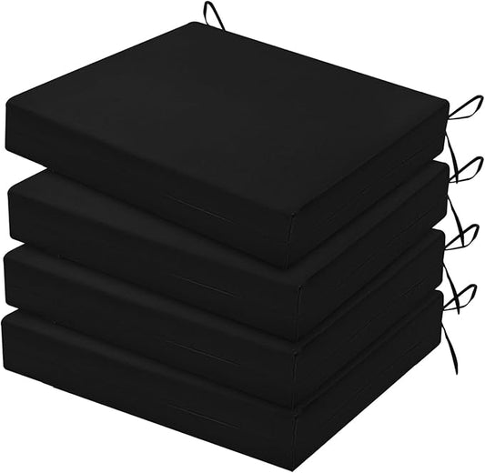 HARBOREST Outdoor Chair Cushions Set of 4, Water Resistant Patio Chair Cushions with Ties, Square Corner Outdoor Seat Cushions for Patio Furniture, 18.5"x16"x3", Black