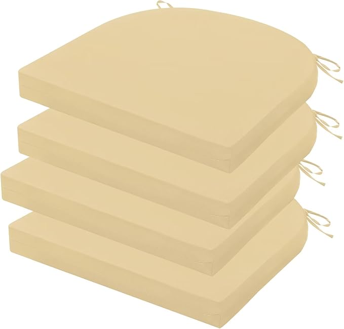 Outdoor Chair Cushions Set of 4, 17 x 16 Inch Patio Furniture Cushions, Water Resistant, Non-Slip Ties (Khaki)