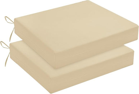 downluxe Outdoor Chair Cushions Set of 2 for Patio Furniture, Water-Resistant Square Corner Patio Chair Cushions with Ties, High Density Foam Outdoor Seat Cushion, 18.5" X 16" X 3", Beige