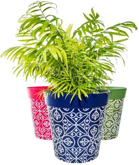 Hum Flowerpots, 10 inch Set of 3, Variety of Colors and Sizes, Indoor/Outdoor Plastic Plant pots, Multi Maroc
