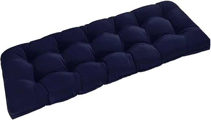 downluxe Outdoor Bench Cushion for Patio Furniture, Waterproof Tufted Overstuffed Porch Swing Cushions, Thick Outdoor Loveseat Cushions, 59" x 18" x 5", Navy, Set of 1