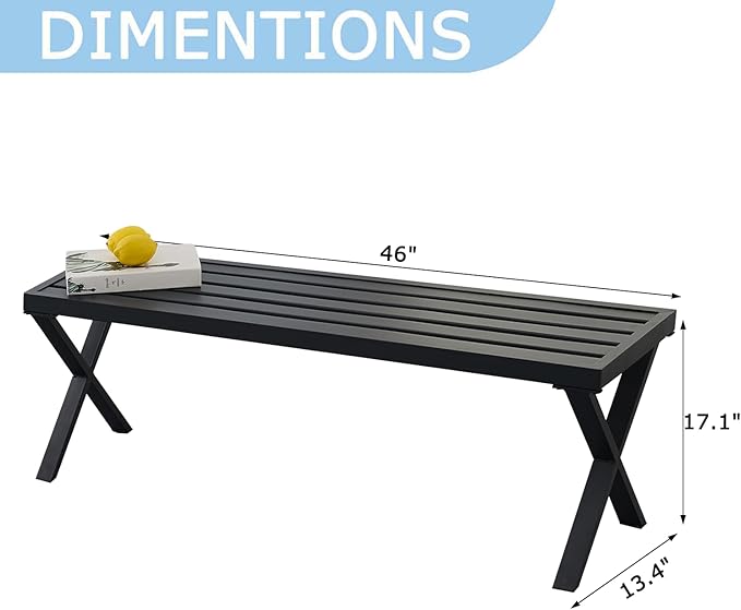 Black Outdoor Bench, 46" Outdoor Metal Backless Bench for Outdoor, Patio Garden Bench, All Wheather Outdoor Bench with cors for Garden, Backyard, Porch, Black