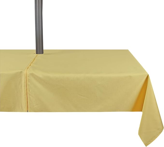 Outdoor Tablecloth Wrinkle-Free Stain Resistant Waterproof Polyester Fabric Table Cover with Zipper Umbrella Hole for Picnic/Party/Dinner/Patio Garden(60×84inch,Zippered,Yellow)
